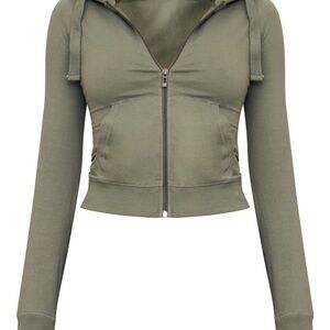 Olive Green Cropped Hoodie